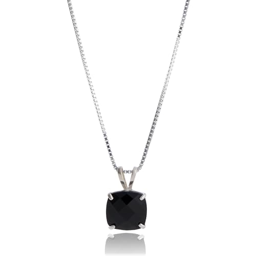 MAX + STONE Cushion Cut Gemstone Necklace | 8mm Solitaire Birthstone Necklace for Women | Gemstone Pendant Necklaces with 18 inch Box Chain