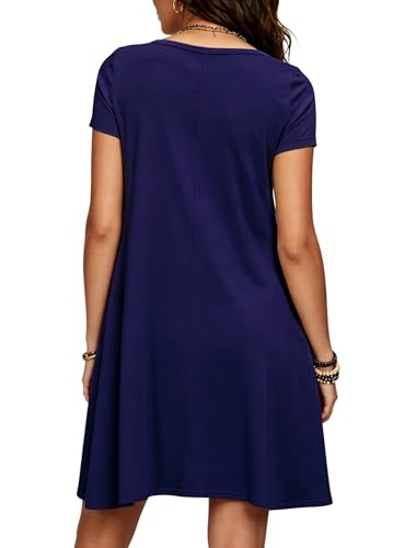 Image of Afibi Womens Short Sleeve Loose Pockets Dress Casual Swing T-Shirt Dresses
