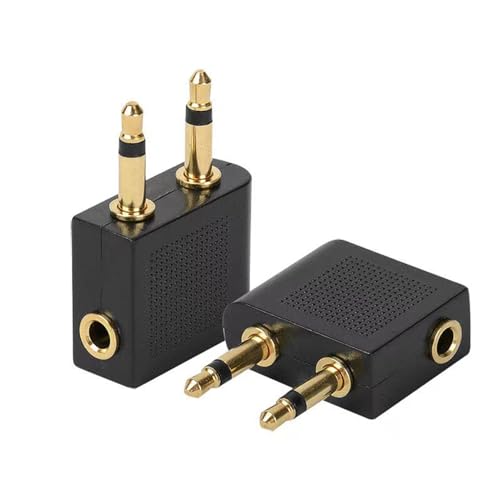 ZFRITP Adaptateur Jack 3,5 Mm pour Casque D'Écoute d'avion Plaqués Or, 2 Pièces Double Jack Adaptateurs Airline Ecouteur Flight Headphone Adapter, Audio...