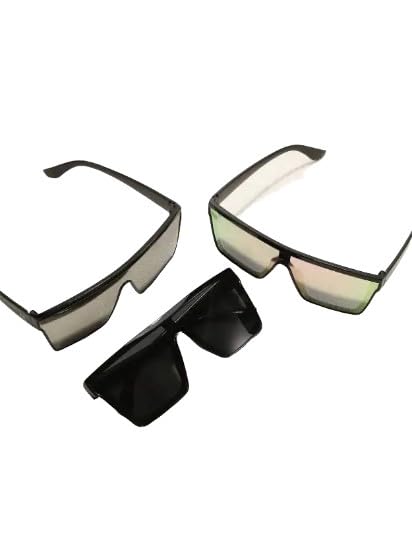 3 Pairs Women's Flat Top Sunglasses with Multicolor Square Frames for Street Style and Beach Accessories3