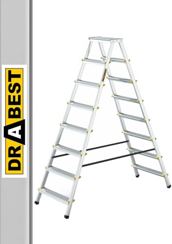 DRABEST Leiter PRO Serie Trittleiter Alu Klaptritt 8 Stufen Klappleiter Beidseitig Leiter max 150 kg