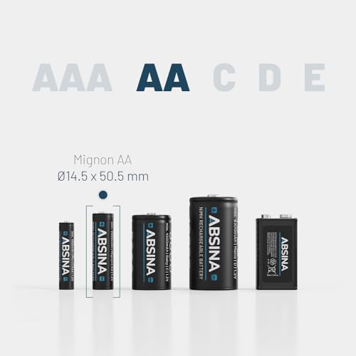 ABSINA 4X Solar Akku AA wiederaufladbar 800mAh 1.2V NiMH - Aufladbare Batterien AA für Solarleuchte - Solarbatterie, AA Akku für Solarlampen, Akkus AA, Wiederaufladbare Batterien AA 4