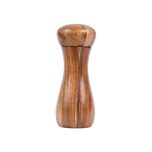 DeroTeno Pfeffermühle, Mahlmühle, einstellbares Keramikmahlwerk für Pfeffer und Salz, Akazienholz, Höhe 15.5 cm, Durchmesser 6 cm (Tablett ist NICHT inbegriffen) Cover