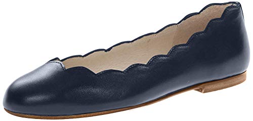 French Sole Jigsaw - Flats for Women - Leather Lining - Rubber Outsole - Scalloped Topline - Rounded Toe Navy Nappa 8.5 M