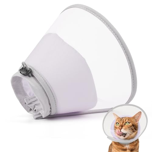 Supet Weicher Halskrause Katze: Bequemer wasserdichter Netz-Erholungskegel nach Operationen um Lecken und Kratzen zu verhindern Alternative zum Elizabeth-Kopf-/Halskegel aus Kunststoff(Helllila S)