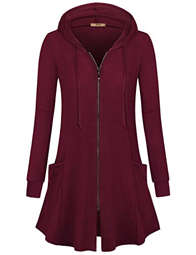 Image of Miusey Womens Zip Up Long Hoodie Jacket Lightweight Tunic Sweatshirt Open Front Cardigan