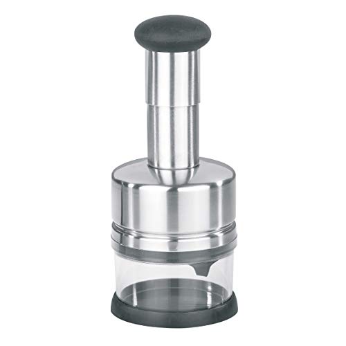 GEFU TRITARE Gemüse- und Kräuterhacker mit Abstreifersystem, geschärfte Edelstahlklingen, rutschfester Stand, Behälter mit Deckel 250 ml, hochwertiges Design