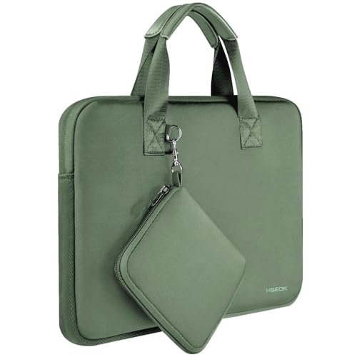 Image of Hseok Laptop Sleeve 13.3-14 inch Case with Small Pouch, Neoprene Computer Bag Compatible with MacBook Pro 14 inch M4 /M3 /M2 /M1 2025-2021, Mac Air /Pro 13.3 inch and Most 13-14 inch Notebooks,Matcha Green