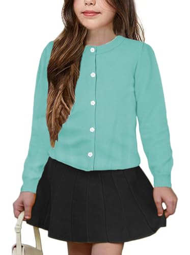 Image of Girls' Cardigan Sweater [Cute Petal Buttons] Cotton Long Sleeve Crewneck Uniform Sweater for 5-14 Years Girls
