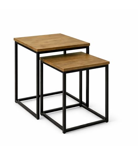 Home Heavenly® Set de 2 Mesas Auxiliares Kraft Anidables 40/35x40/35x50/40 cm   Tableros en Roble y Patas Metálicas, Diseño Industrial para Salón o Zona de Estar, Color Beige y Negro