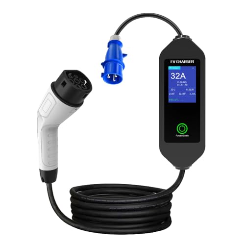 Amazon.co.jp: Jalucdnry 7KW 32A 1相ポータブルEV充電器 電気自動車