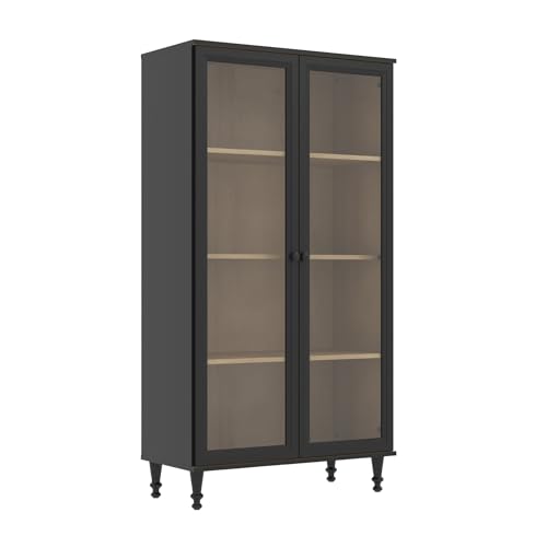 Cristaleira Estante Para Livros Ditália 2 Portas Vidro E-957 Cor:preto