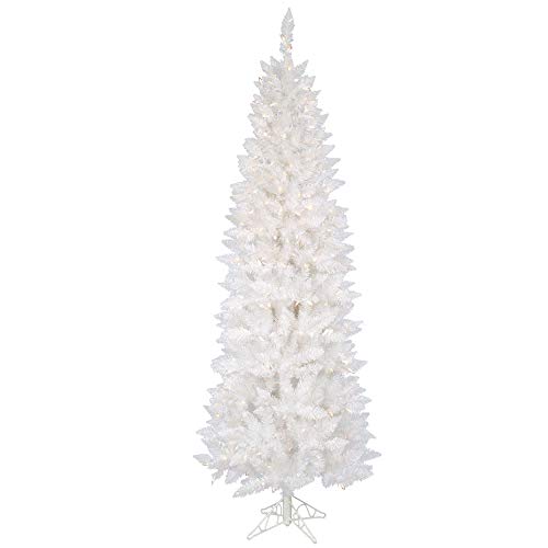 Vickerman 7.5' Sparkle White Spruce Pencil Artificial Christmas Tree, Clear Dura-Lit Incandescent Lights - Faux Spruce Christmas Tree - Seasonal Indoor Home Decor #TOP18