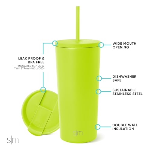 Image of Simple Modern Insulated Tumbler with Lid and Straw | Iced Coffee Cup Reusable Stainless Steel Water Bottle Travel Mug | Gifts for Women Men Her Him | Classic Collection | 20oz | Green Apple