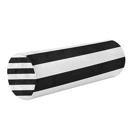 Jihqo Round Pillow with Cover Black & White Stripes Neck Roll Bolster Pillows Cervical Pillow Case Memory Foam Neck Support for Sleeping