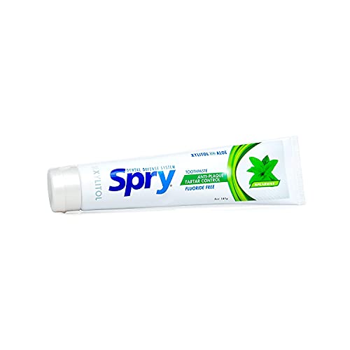 Spry Xylitol Toothpaste 5Oz, Fluoride Free Toothpaste Adult And Kids, Teeth Whitening Toothpaste With Xylitol, Natural Breath Freshening, Mouth Moisturizing Ingredients, Spearmint (Pack Of 2) #TOP3