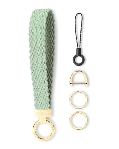 Image of WEESMILE Keychain Wristlet, Stretchy Key Chain for Car Keys with 2 Keyrings and D ring, Cute Wrist Lanyard for Women Men