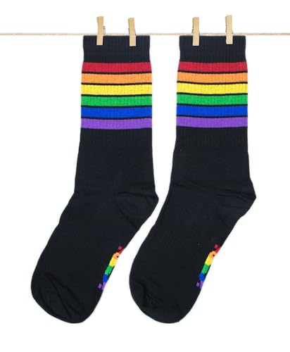 Roits Calcetines Pride Sport Negros Premium Unisex - Calcetines Deportivos de Algodón con Bandera Arcoíris LGTBI - Accesorios Cabalgata Orgullo LGTBQ+ para Hombre y Mujer (41-46)