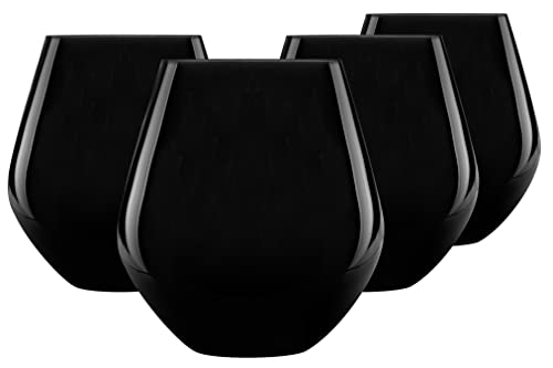Godinger Stemless Red Wine Glasses, Drinking Glasses, European Made Stemless Wine Glass - Black, 17oz, Set of 4