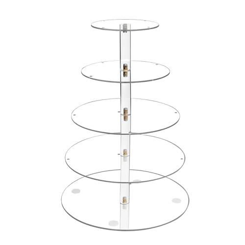 Vdomus 5 Tier Acrylic Cupcake Stand with Display LED String Lights, Pastry Cake Stand Dessert Tree Cupcake Stand Tower for Birthday, Wedding Party Celebration, Warm, Round