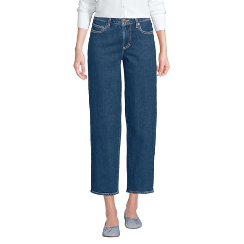 Lands' End Women's Soft Denim Mid Rise Relaxed Straight Crop Jeans