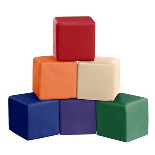Foam Building Toys for Toddlers: 6Pcs Waterproof PU Leather Soft Foam Blocks - Colorful Large Stacking Blocks - Early Learning Construction Play Set for Kids Indoor Birthday Gift Preschool (Rainbow)