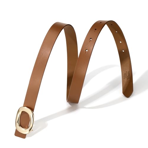 Womens Belt Leather Skinny Thin Waist Belt with Gold Oval Buckle for Dress Pants4