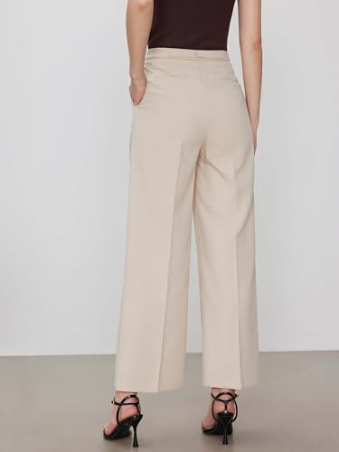 CIDER Belted Dress Pants Women High Waisted with Pockets Straight Leg Work Pants Business Casual Office Trousers3
