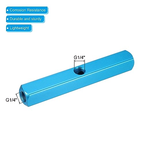 PATIKIL 5 Way 8 Port Air Manifold, G1/4 Inch Aluminum Air Hose Inline Manifold Block Splitter Pneumatic Air Hose Fitting, Blue - Image 4