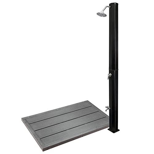 Wiltec Ducha Solar Negra Con Cabezal De Ducha Efecto Lluvia 35L Con Elemento De Suelo Ducha Exterior