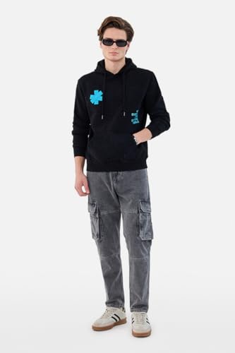 Image of SNITCH Men Casual Hoodie | Regular Fit Hooded Collar & Washed Graphic Print Pullover | Breathable Cotton Blend Fleece Fabric with Kangaroo Pocket for Daily Winter Wear |