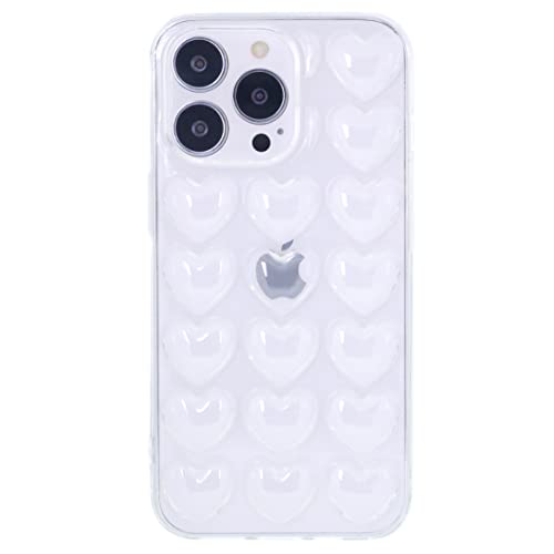 DMaos Funda para iPhone 13 para mujer, funda de gel kawaii con corazón de burbujas 3D, linda chica para iPhone 13 de 6.1 pulgadas, transparente