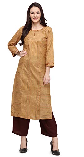 Image of EthnicJunction Women's Cotton Blend Thread Embroidered Straight Kurti