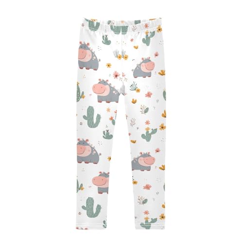 Wusikd Cute Hippopotamus Girls' Leggings Toddler Doodles Kids Yoga Pants Dance Active Tights 4T
