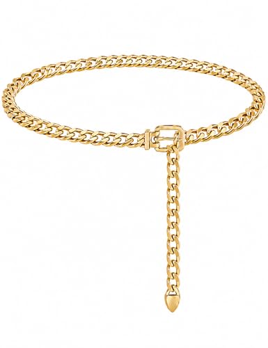 Image of TOPACC Gold Chain Belts for Women Fashion Thick Metal Link Waist Belt | Chunky adjustable gold belt for dresses jeans pants country concerts cowgirl outfits