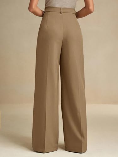 Image of KOTTY Women's High Waist Solid Color Hook and Bar Wide Leg Trousers Loose Comfort Trouser with Pockets