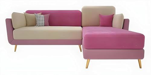 Image of Modern & Luxury Cushioned Couch Relax sectional Sofa in Fabric & Velvet and Heavy Duty Sofa Ideal for bedrooms, Living Rooms, Guest Rooms and Office-(LHP 4 Seater Pink & Beige).