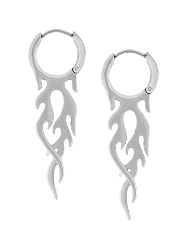 Sacina Goth Silver-tone Flame Hoop Earrings Gothic Emo Punk Grunge Earrings Gothic Jewelry Christmas Jewelry Gift for Women