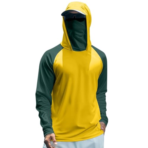 Mens Hooded Sun Protection Shirt Long Sleeve Face Cover Color Block Hoodie Quick Dry Breathable Fishing Outdoor Top Hot Pink