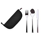 IRIS BARCELONA - Set de Cubiertos con Funda, Porta Cubiertos con Cuchillo, Tenedor y Cuchara en Acero Inox, Negro