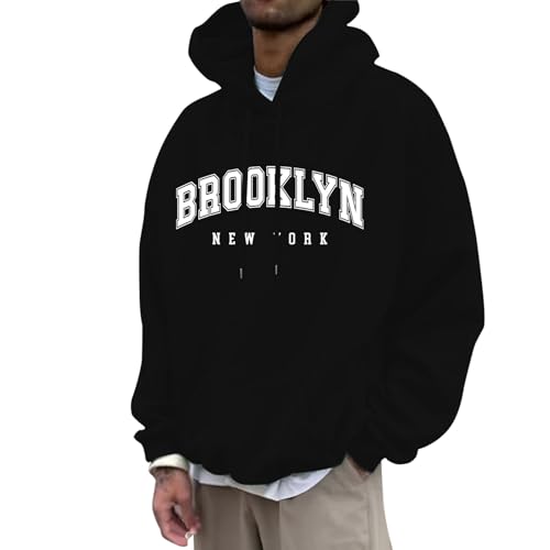 Graphic Hoodies for Men Letter Print Oversized Sweatshirts Long Sleeve Drawstring Pullover Tops with Pockets Unisex