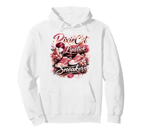 Pixie Cut Lipstick and Sneakers Girls Women Pullover Hoodie
