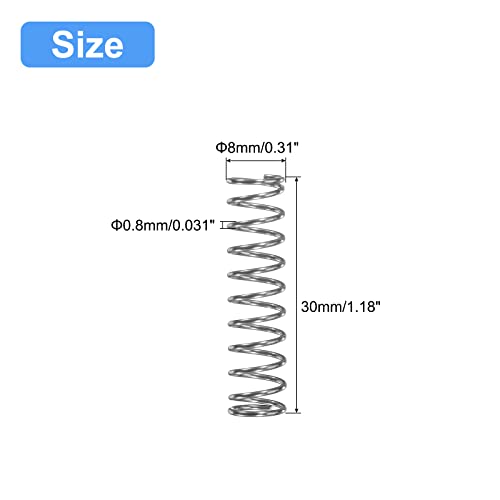 Image of uxcell Compression Spring, 5Pcs 304 Stainless Steel, 8mm OD, 0.8mm Wire Size, 30mm Free Length, Silver Tone