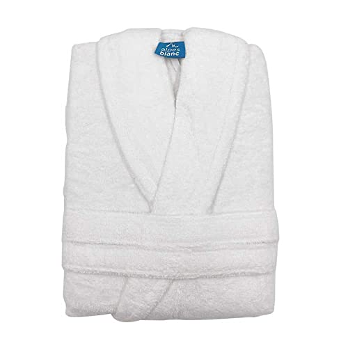 Photo de Alpes Blanc - Peignoir de bain mixte à Col Châle - 70% Coton et 30% Bambou 450g/m² - Ultra Doux, Ultra Absorbant et Hypoallergénique - Blanc - Taille XL