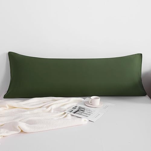 FLXXIE Body Pillow Cover - Super Soft Microfiber 20x54 Body Pillow Case - Envelope Closure, Wrinkle, Stain Resistant Olive Green Body Pillowcase, 20x54, Olive Green