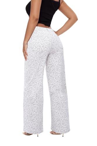 ONESO Mid-Low Rise Baggy Jeans Wide Leg for Women Distressed Pants Stretchy Bottom Lady Basic Comfortable Denim — view 2