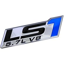 LS1 5.7L V8 Blue Black on Silver Highly Polished Silver Chrome Real Aluminum Auto Embossed Emblem Badge Nameplate