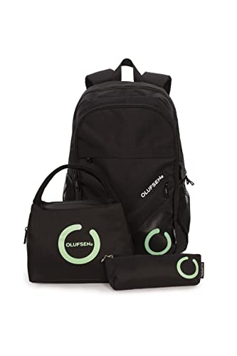 OLUFSENKids - PACK Escolar Mochila + Estuche + Bolsa térmica porta alimentos HAGEN - Con Compartimento para tablet y PC de 15,6" y Puerto USB - Tejido Anti-Rasgaduras - 30x15x45cm - Color Negro Cover