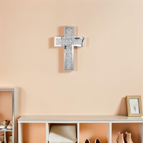 Cruz de madera y vidrio decorativa de pared PRETYZOOM vintage plata para salón 6