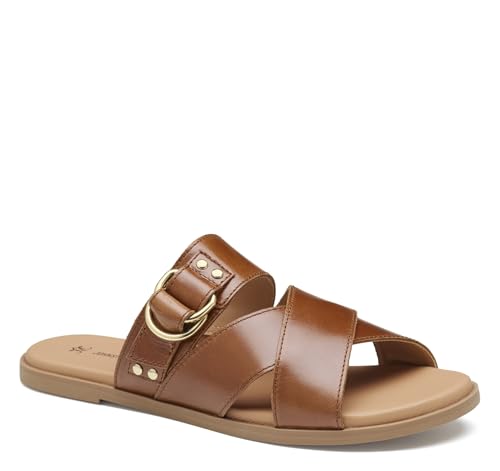 Johnston & Murphy Women’s Shayla Cross-Band Slides, Women’s Slip On Leather Shoes, Flat Sandals for Women